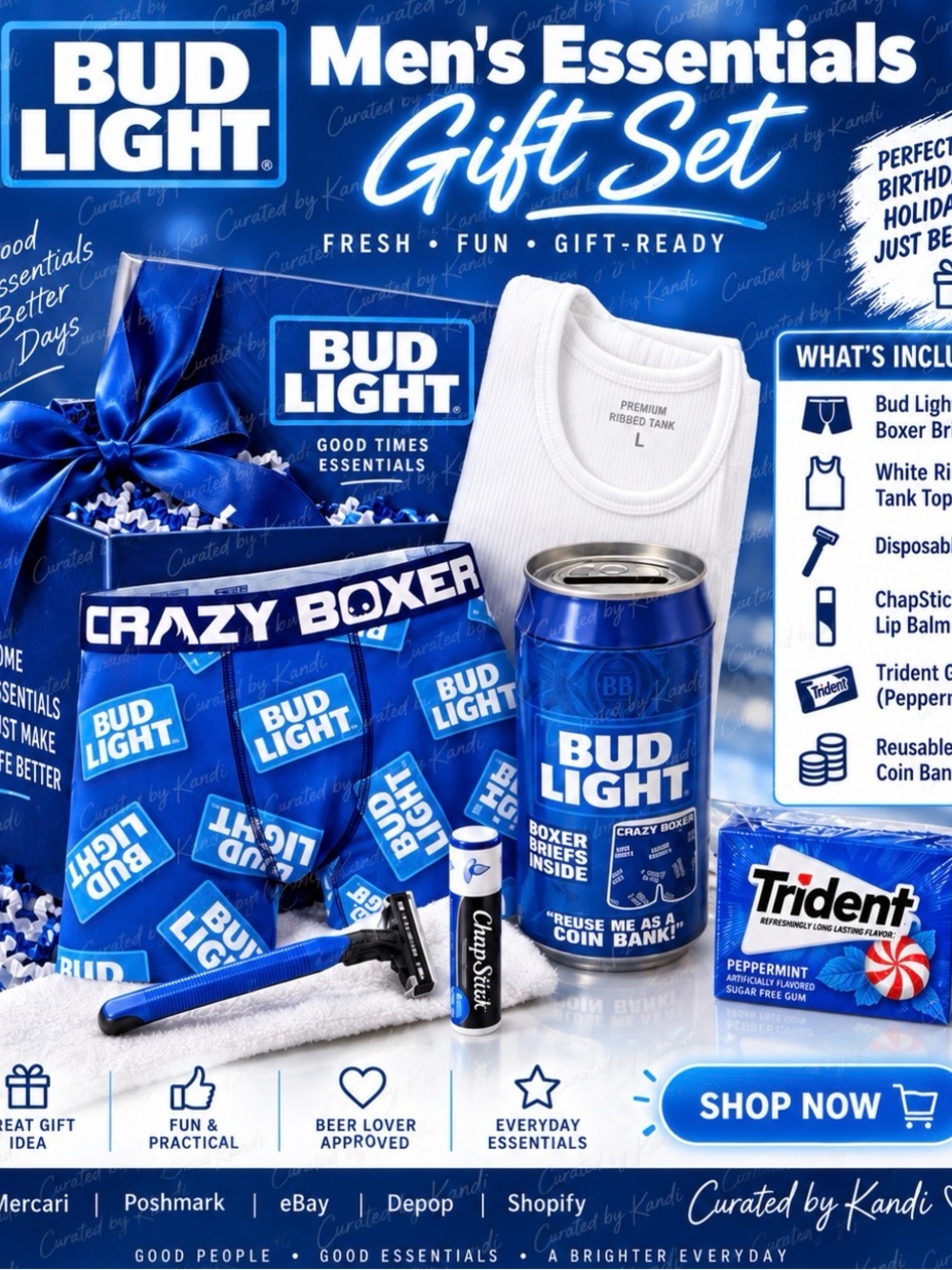 Crazy Boxer BUD LIGHT Men’s Boxer Briefs Gift Set (Size Large)